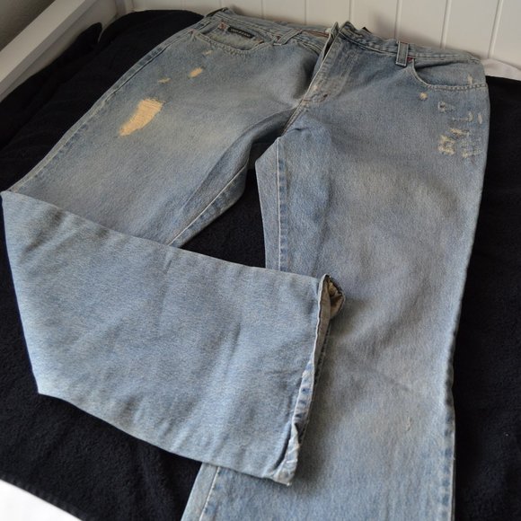 DKNY DISTRESSED RED STITCHING VINTAGE RARE MEN'S JEANS. SIZE 38/32 - Picture 2 of 11
